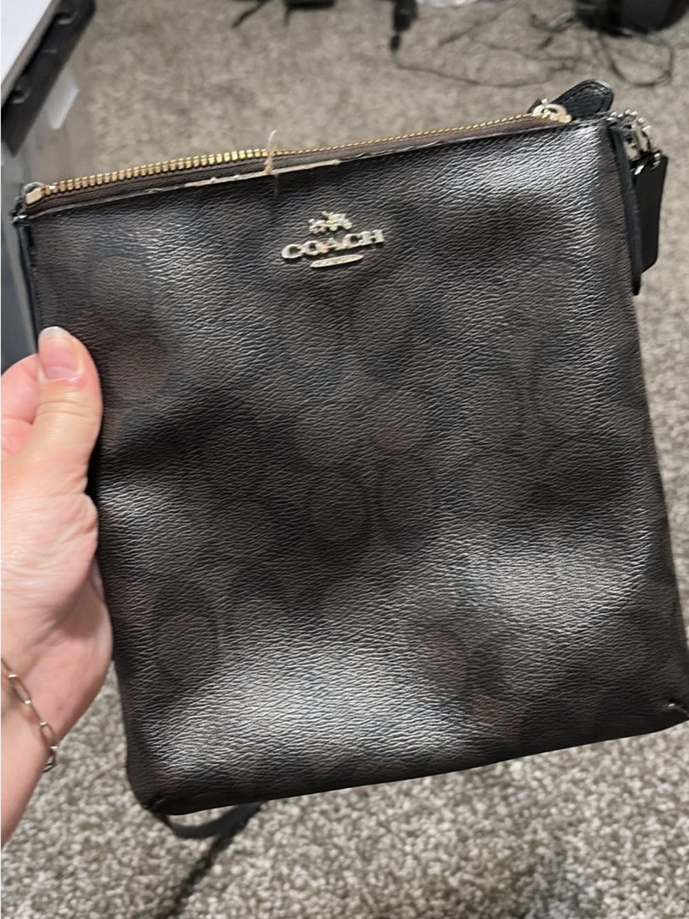 Coach Black Pebbled Leather Messenger Crossbody with Gold Hardware